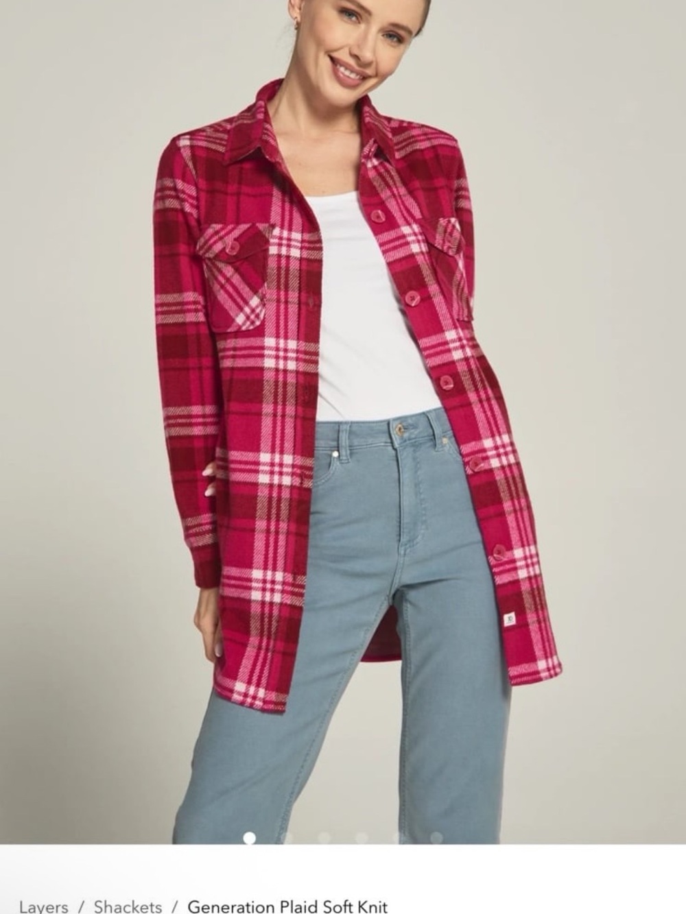 7 Diamonds Pink Plaid Button-Down Shirt Jacket